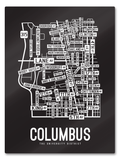 Columbus, Ohio Street Map College Map Prints School Street Posters Black Background / White Map 18" x 22" Metal Print