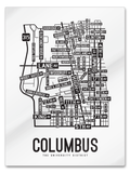 Columbus, Ohio Street Map College Map Prints School Street Posters White Background / Black Map 18" x 22" Metal Print