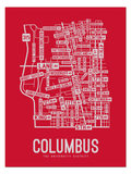 Columbus, Ohio Street Map College Map Prints School Street Posters Red Background / Gray Map 11" x 14" Poster