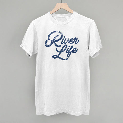 Distressed Script Tee – River Life Design | Comfortable Unisex Shirt by Ivy + Cloth