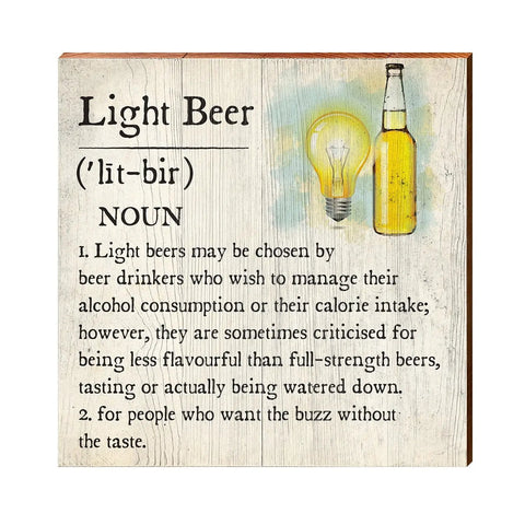 Light Beer Definition Wooden Sign | Wall Art Print on Real Wood | Home Decor  Mill Wood Art   