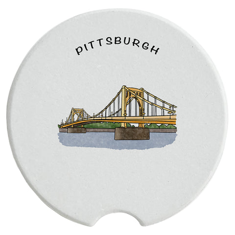 Pittsburgh Roberto Clemente Bridge Ceramic Car Coaster - 1 Pack - Single Coaster Coasters The Doodle Line   