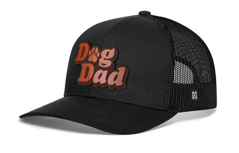 Dog Dad Trucker Hat Leather  |  Black Paw Snapback