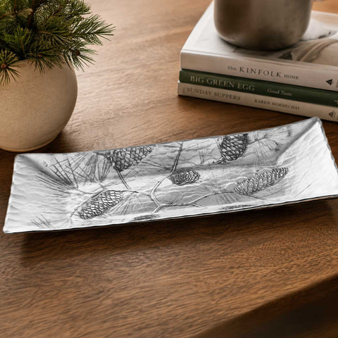 Small Horizon Server - Evergreen Wooden Serving Tray for Seasonal Entertaining