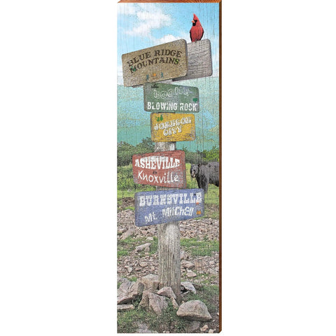 Blue Ridge Mountains Directional | Wall Art Print on Real Wood Wood Sign Mill Wood Art 3.75" x 12"  