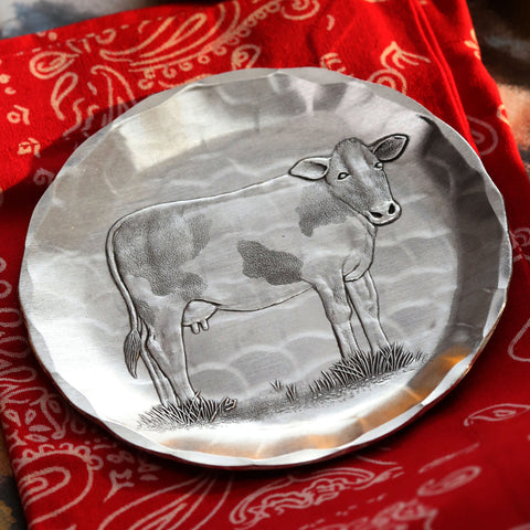 Farmhouse Cow Coaster by Wendell August Forge - Rustic Wooden Drink Mats for Home Bar