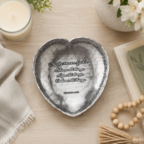 1st Corinthians Curved Dish – Heart Shaped Engraved Keepsake Bowl for Anniversary Gift