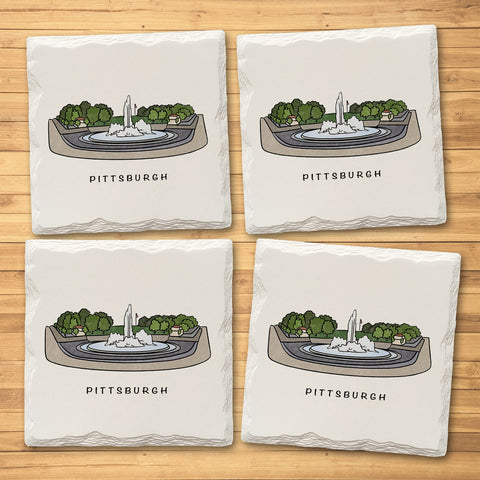 Point State Park Fountain Ceramic Drink Coaster set - 4 Pack Coasters The Doodle Line   