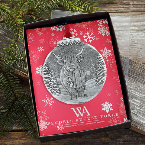 Holiday Highland Cow Ornament – Wendell August Forge Rustic Christmas Tree Decoration
