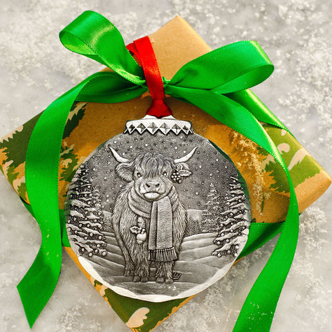 Holiday Highland Cow Ornament – Wendell August Forge Rustic Christmas Tree Decoration