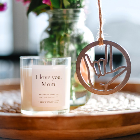 'I Love You, Mom' Candle + Ornament Set