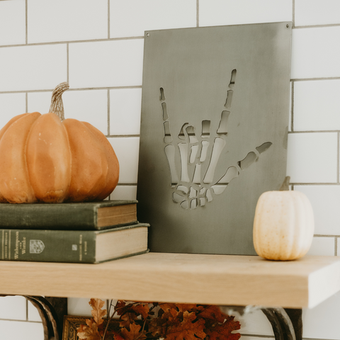 Skeleton Wall Decor - Steel Halloween Wall Sign | Rustic Spooky Hand Ornament