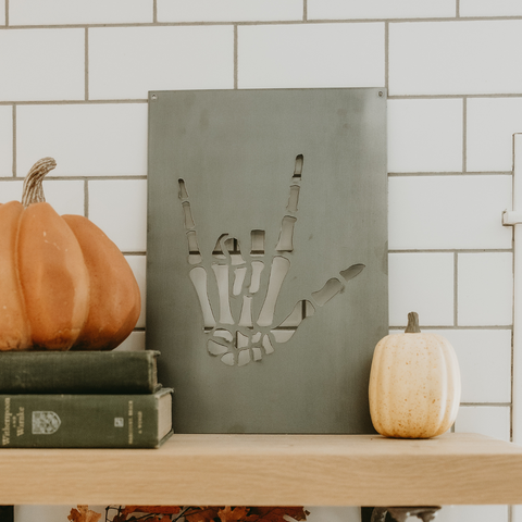Skeleton Wall Decor - Steel Halloween Wall Sign | Rustic Spooky Hand Ornament
