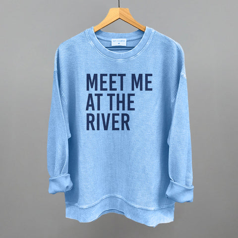 Meet Me At The River Corded Fabric Tee – Blue Crew Sweatshirt, Comfortable Casual Wear