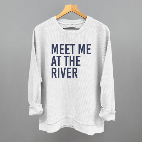 Meet Me At The River Corded Fabric Tee – Blue Crew Sweatshirt, Comfortable Casual Wear