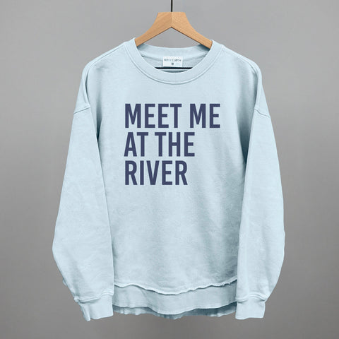 Meet Me At The River Corded Fabric Tee – Blue Crew Sweatshirt, Comfortable Casual Wear
