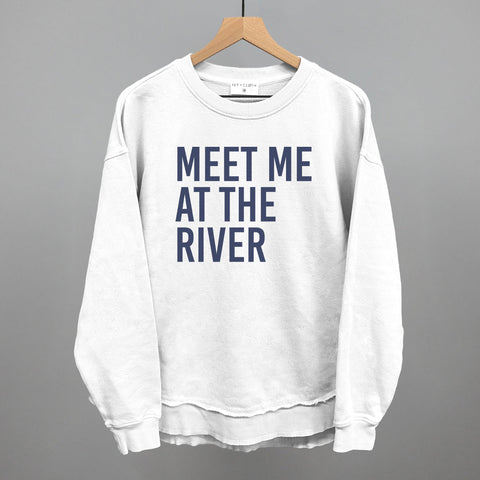 Meet Me At The River Corded Fabric Tee – Blue Crew Sweatshirt, Comfortable Casual Wear