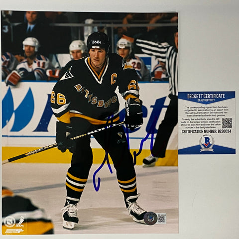 Autographed/Signed Mario Lemieux Pittsburgh Penguins 8x10 Hockey Photo Beckett BAS COA