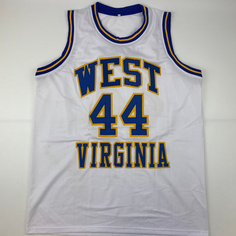 Autographed/Signed Jerry West West Virginia White College Basketball Jersey JSA COA