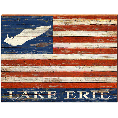 Lake Erie American Flag | Wall Art Print on Real Wood