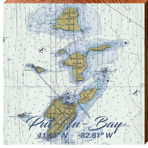 Lake Erie Islands NOAA Chart | Wall Art Print on Real Wood  Mill Wood Art 10.5" x 10.5"  