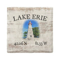 Lake Erie Lighthouse White Minimal Latitude Longitude Drink Coaster Set Coasters Mill Wood Art Coasters 4.25" x 4.25"  