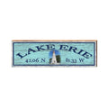 Lake Erie Lighthouse Blue Latitude Longitude | Wall Art Print on Real Wood Wood Sign Mill Wood Art 3.75" x 12"  