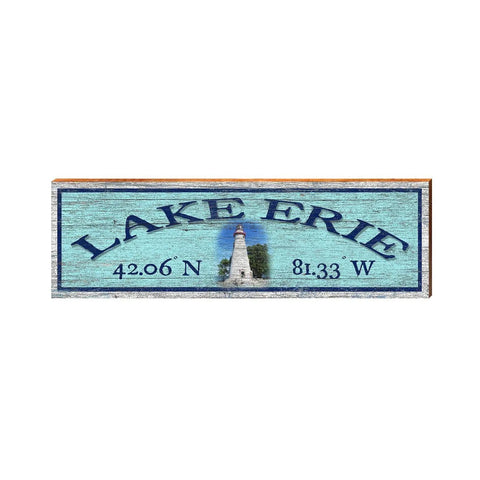 Lake Erie Lighthouse Blue Latitude Longitude | Wall Art Print on Real Wood Wood Sign Mill Wood Art 3.75" x 12"  