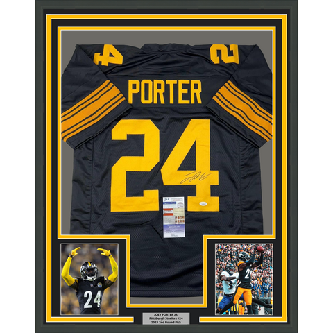 Framed Autographed/Signed Joey Porter Jr. 35x39 Pittsburgh Color Rush Football Jersey JSA COA