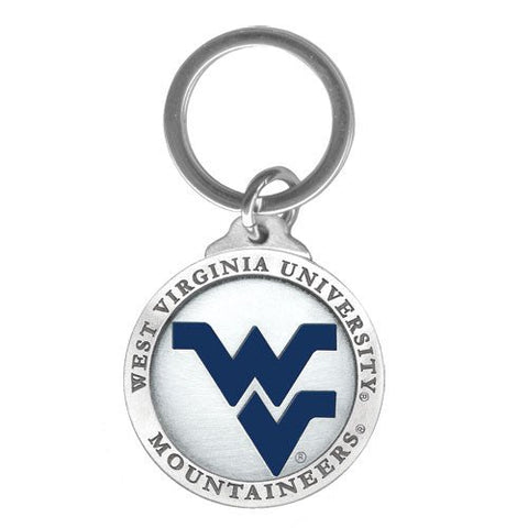 West Virginia Key Chain - Solid Pewter University Keychain with Flat Polished Ring