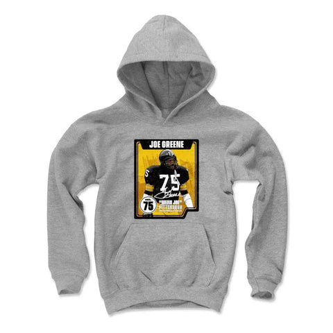 Joe Greene Card  Kids Youth Hoodie Kids Youth Hoodie 500 LEVEL Gray S Kids Youth Hoodie