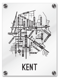 Kent, Ohio Street Map College Map Prints School Street Posters White Background / Black Map 18" x 22" Acrylic Print