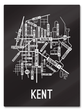 Kent, Ohio Street Map College Map Prints School Street Posters Black Background / White Map 18" x 22" Metal Print