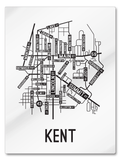 Kent, Ohio Street Map College Map Prints School Street Posters White Background / Black Map 18" x 22" Metal Print