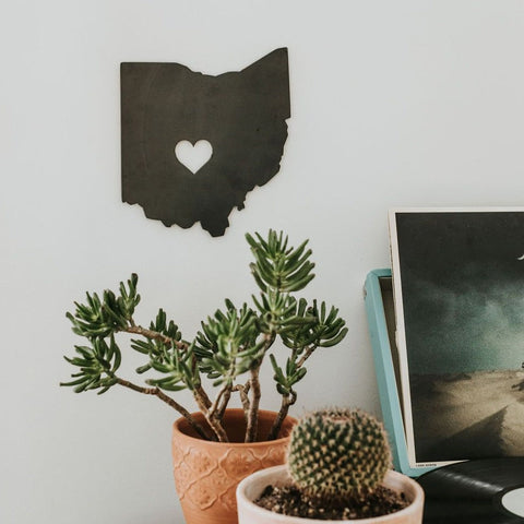 Ohio Heart Sign - Unique Steel Wall Decor | Patina Finish Indoor Metal Sign