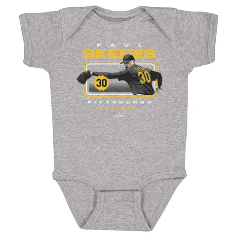 Pittsburgh Pirates Paul Skenes Pittsburgh Headline Kids Baby Onesie Kids Baby Onesie 500 LEVEL Heather Gray 6M Kids Baby Onesie