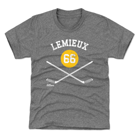 Mario Lemieux Pittsburgh 66 Sticks  Kids T-Shirt Kids T-Shirt 500 LEVEL Tri Gray YXS (4-5) Kids T-Shirt