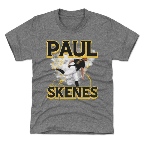 Paul Skenes Pittsburgh Pirates Lightning  | Kids T-Shirt Kids T-Shirt 500 LEVEL Tri Gray YXS Kids T-Shirt