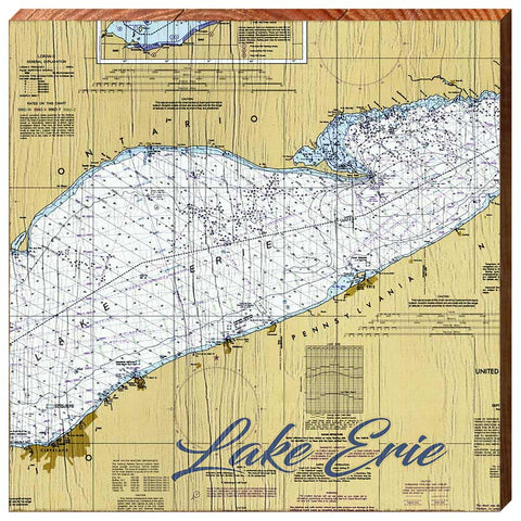 Lake Erie Navigationall Chart Wall Art | Wall Art Print on Real Wood