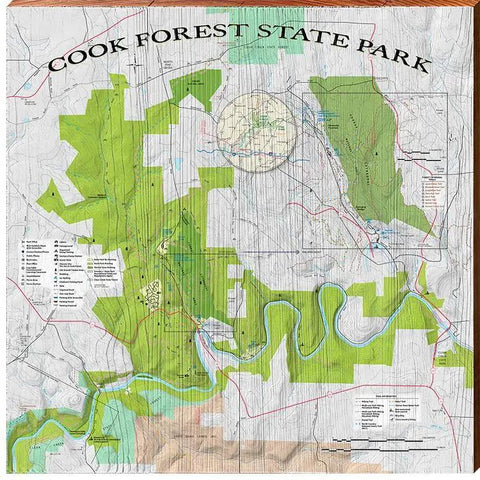 Cook Forest State Park, Pennsylvania Map Wooden Sign | Wall Art Print on Real Wood  Mill Wood Art 10.5" x 10.5"  