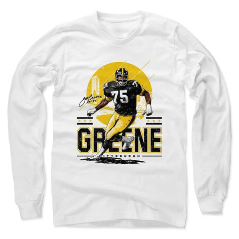 Joe Greene Pittsburgh Skyline Men's Long Sleeve T-Shirt Men's Long Sleeve T-Shirt 500 LEVEL White S Men's Long Sleeve T-Shirt