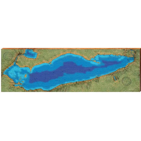 Lake Erie Map Home Decor Art Print on Real Wood Wood Sign Mill Wood Art 9.5" x 30"  