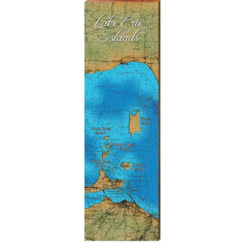 Lake Erie Islands Map Home Decor Art Print on Real Wood Wood Sign Mill Wood Art 9.5" x 30"  