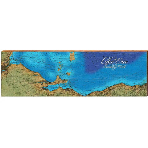 Lake Erie, Sandusky, OH Map Home Decor Art Print on Real Wood Wood Sign Mill Wood Art 9.5" x 30"  