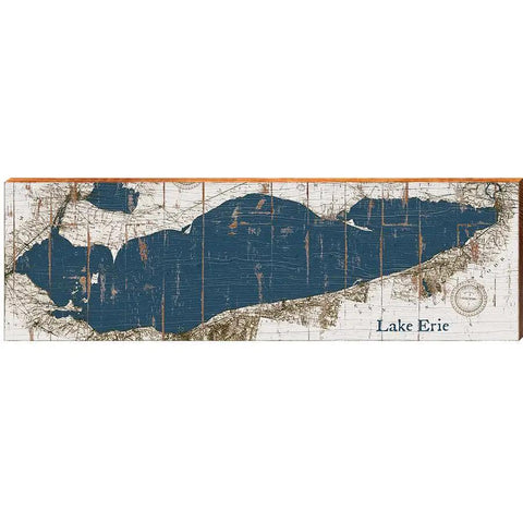 Lake Erie Map Great Lakes Wooden Sign | Wall Art Print on Real Wood Wood Sign Mill Wood Art 3.75" x 12"  