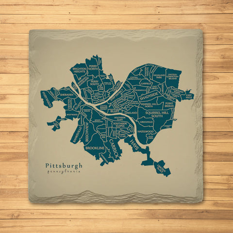 Pittsburgh Neighborhood Map Ceramic Drink Coaster Coasters The Doodle Line   