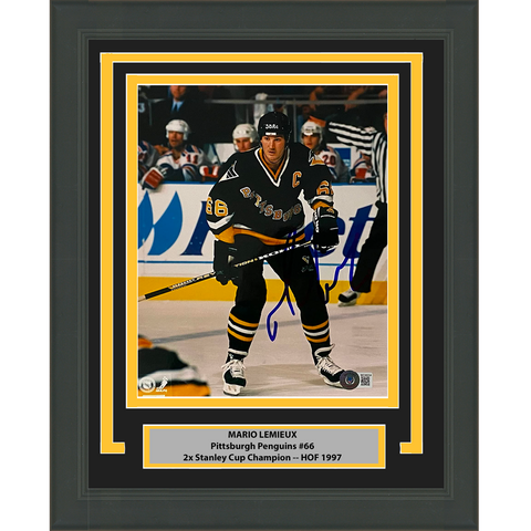 Framed Autographed/Signed Mario Lemieux Pittsburgh Penguins 8x10 Hockey Photo Beckett BAS COA