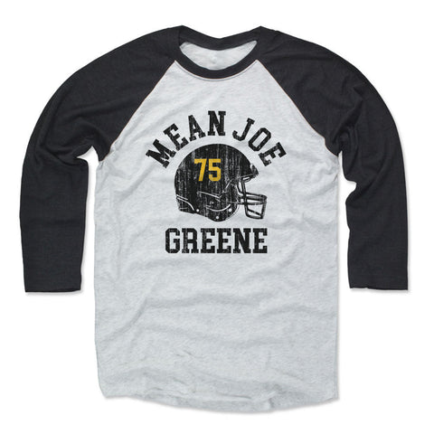 Joe Greene Pittsburgh Helmet Font Men's Baseball T-Shirt Men's Baseball T-Shirt 500 LEVEL Black / Ash XS Men's Baseball T-Shirt