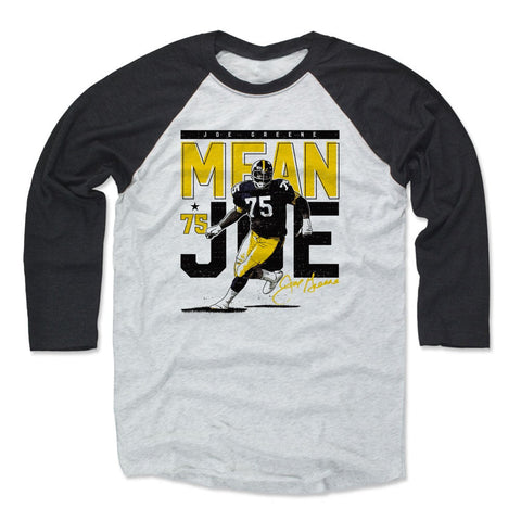 Joe Greene Pass Rush Pittsburgh Men's Baseball T-Shirt Men's Baseball T-Shirt 500 LEVEL Black / Ash XS Men's Baseball T-Shirt