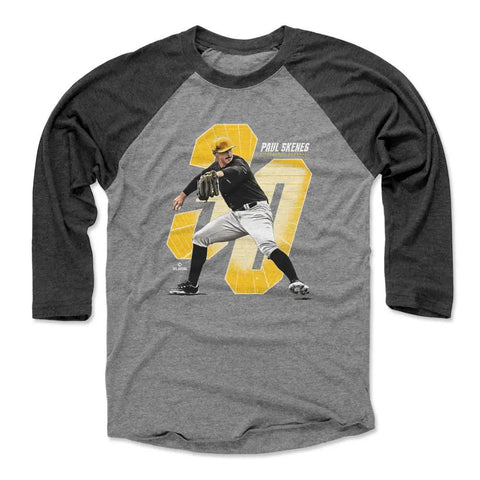 Pittsburgh Pirates Paul Skenes Men's Baseball T-Shirt Men's Baseball T-Shirt 500 LEVEL Black / Heather Gray XS Men's Baseball T-Shirt
